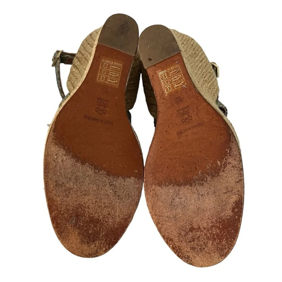 Paloma Barcelo Snakeskin 4” Funky Shape Espadrille‎ Wedge Strap Sandals size 10 - Picture 8 of 16